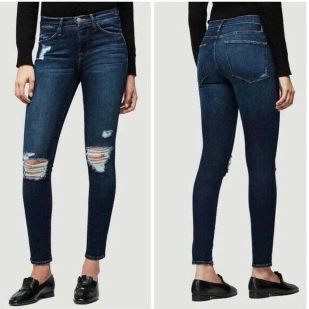 Frame Le High Skinny Jeans Raw Hem Distressed in Montclair